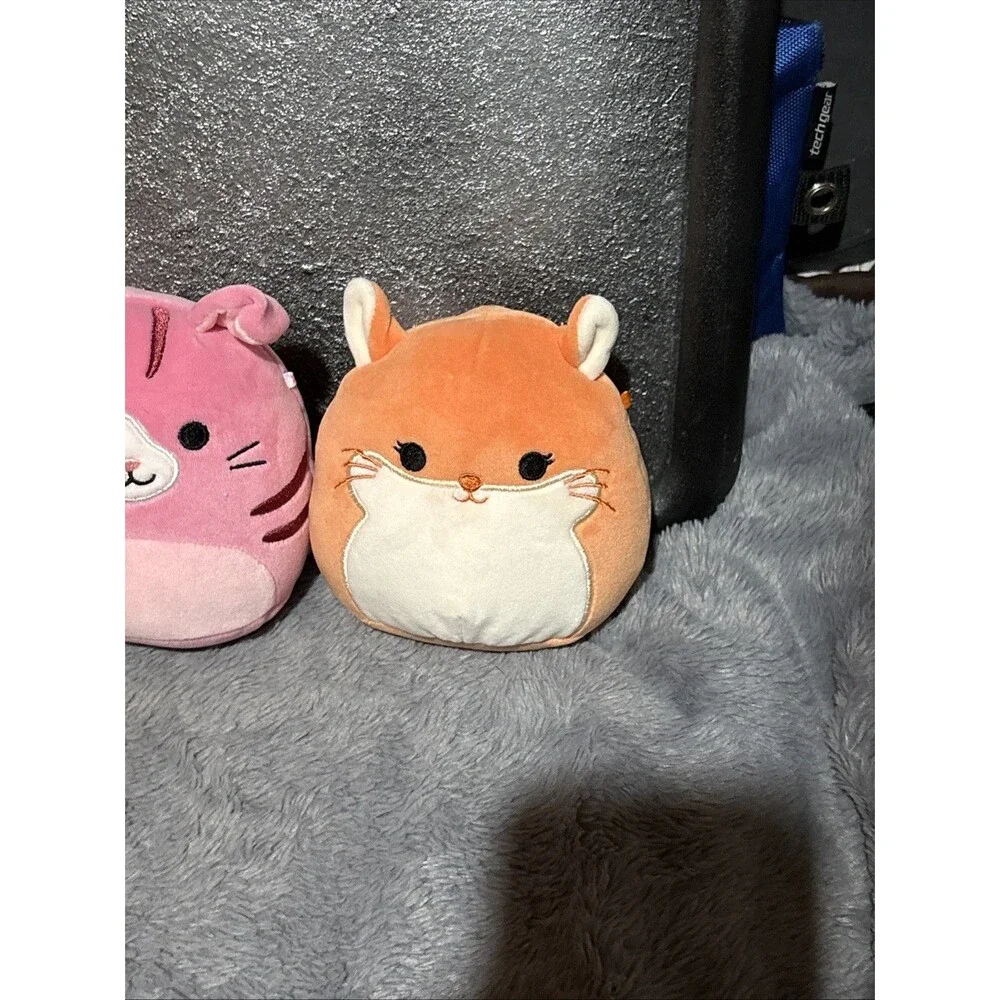 Squishmallows Set of 3 Plush Toys Orange Tabby Cat Pink Cat Chinchilla Stuffies